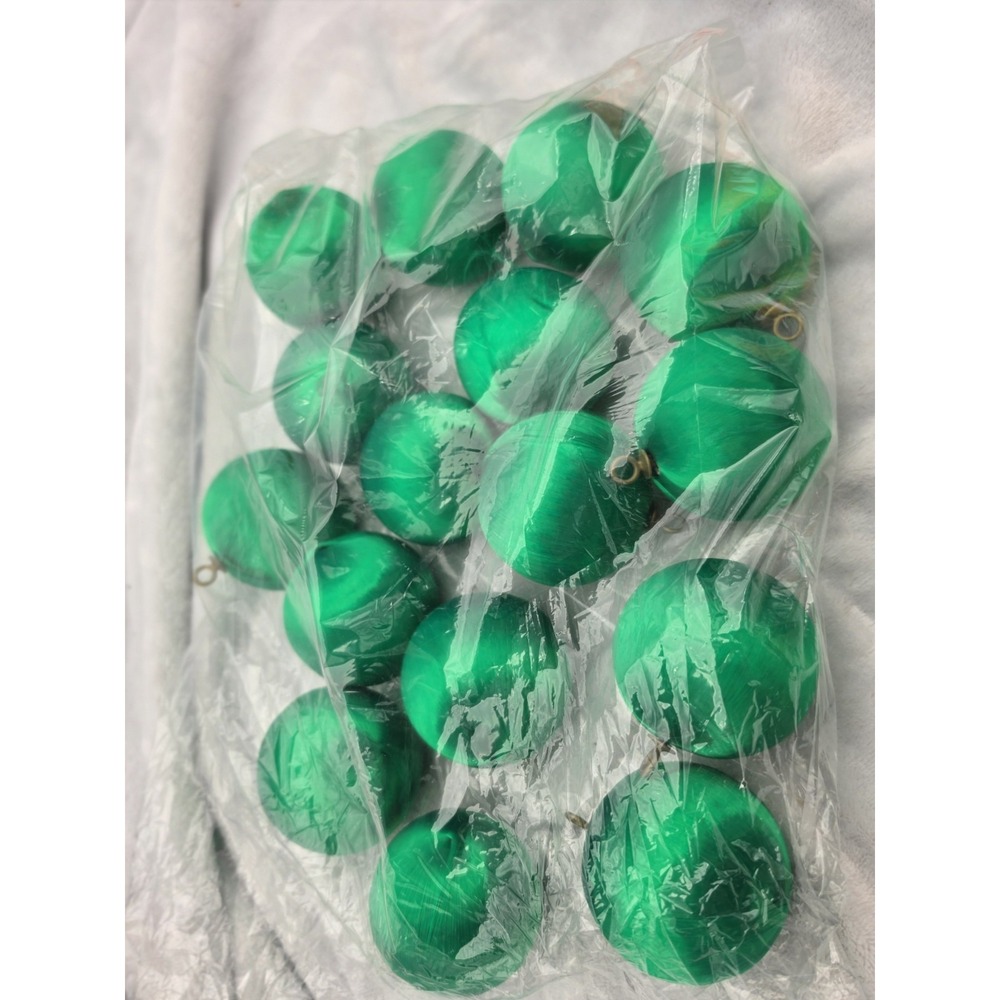 16 Pyramid GREEN Spun Satin 2 1/2 Christmas Tree Ornaments UNBREAKABLE Styrofoam